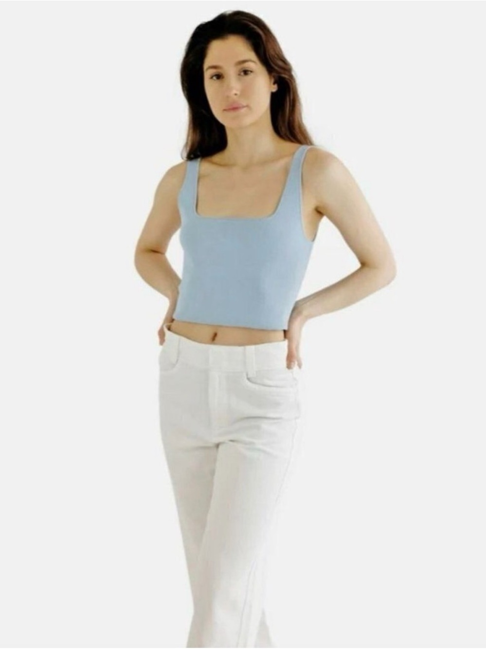 Vince Square Neck Cropped Tank Top in Light Blue